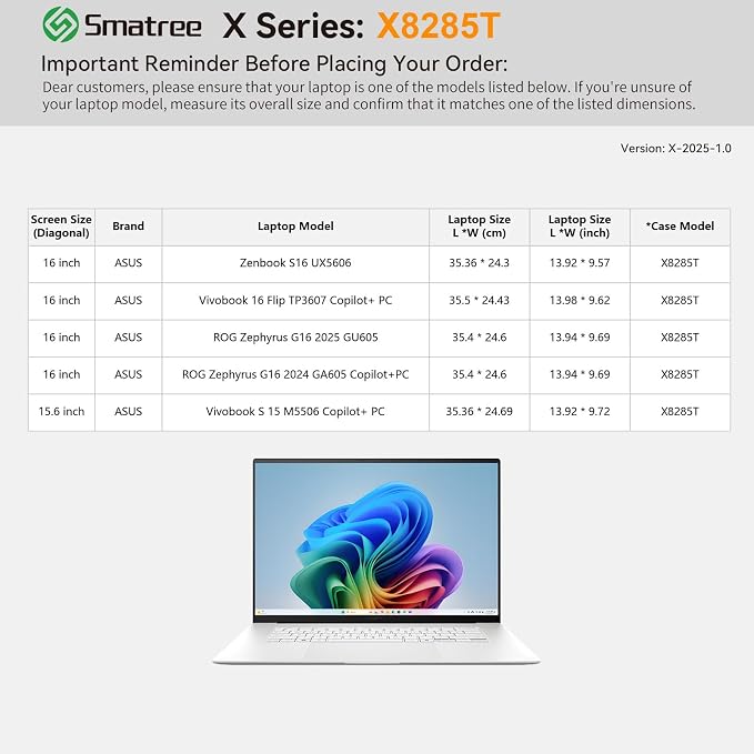 Smatree Hard EVA Protective Sleeve Compatible for 16 inch ASUS Zenbook S16 UX5606, for ROG Zephyrus G16 2026/2025/2024, for 15.6 inch Vivobook S 15 M5506, for Vivobook 16 Flip TP3607 Bag(X8285T)