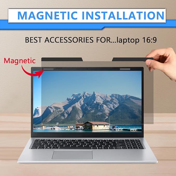 ZOEGAA Magnetic Laptop Privacy Screen 13.3 Inch 16:9, for HP Dell Acer Asus Samsung Lenovo Thinkpad, Removable Privacy Screen Laptop, Anti Spy, Anti Glare, Blue Ray Reduction