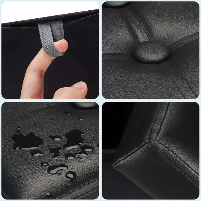 Bsketa Storage Ottoman Foot Rest Stool, Small Leather Storage Ottomans Bench, Folding Footstool with Side Pockets, Foot Rest Under Desk for Living Room Bedroom, 16x12x12 in, Black 2 Pack