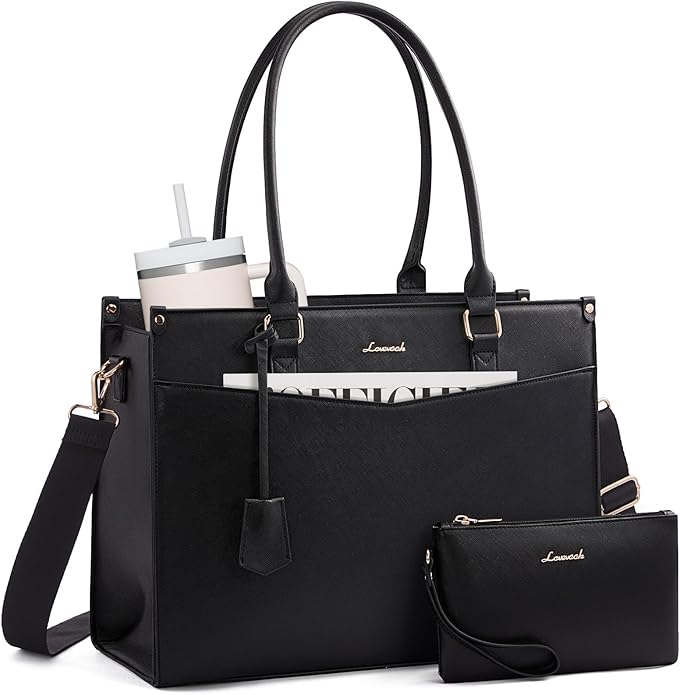 LOVEVOOK Laptop Bag for Women, 2-in-1 Tote Purse with Clutch & Cup Holder, Waterproof Briefcase for Work Travel