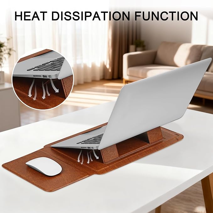 HoYiXi 13.3 Inch Laptop Sleeve Case with Stand - Compatible with MacBook Neo 2026/MacBook Air/Pro 13 (M4/M3/M2/M1 2020-2025), Surface Pro 8 2021, iPad Pro 12.9 & 13-13.3" Dell Acer Laptops,Brown