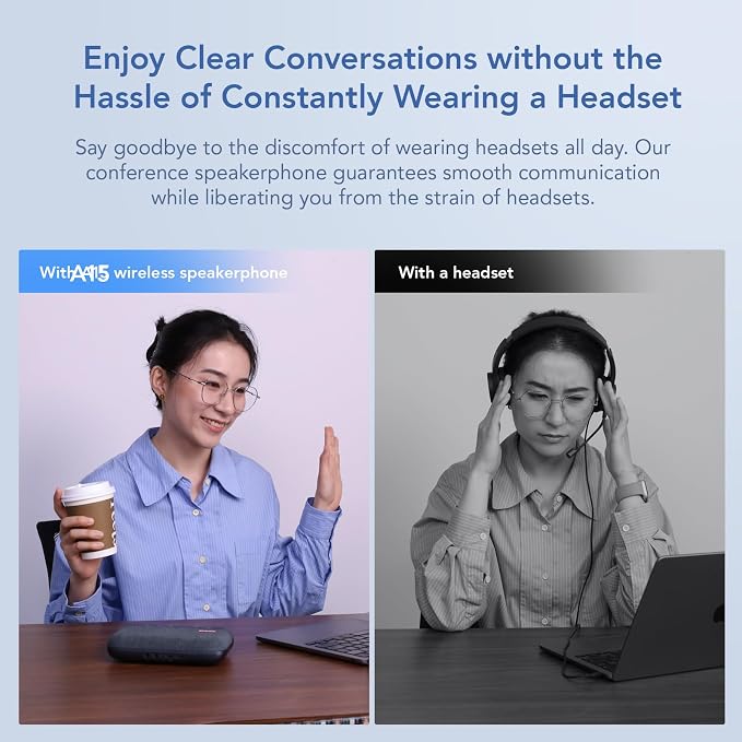 NUROUM A15 Conference Speaker and Microphone, Portable&Scalable Bluetooth Wireless Speakerphone, 360° Voice Pickup, Daisy Chian for Calls/Computer/PC/Laptop/Desktop via Bluetooth/Dongle/USB-A/C Blue