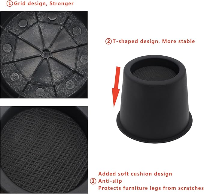 9 Pack Bed Risers 4 inch Heavy Duty, Furniture Risers Table Risers Bed Lifts Risers for Sofa, Couch, Desk, Cabinet, Bed Frame Risers Supports Up to 3,600 Lbs Black