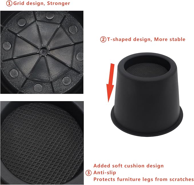 Bed Risers 4 inch Furniture Risers Heavy Duty, 4 Pack Table Risers Bed Lifts Risers for Sofa, Couch, Desk, Cabinet, Bed Frame Risers Supports Up to 3,600 Lbs Black