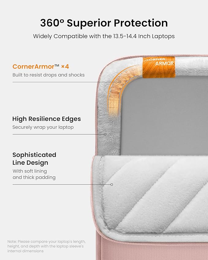 tomtoc 360 Protective Laptop Case Sleeve for 14 Inch Lenovo, HP, ASUS, Dell, Acer Laptop Notebook Ultrabook, Water-Resistant Shockproof Computer Bag with Accessory Pocket