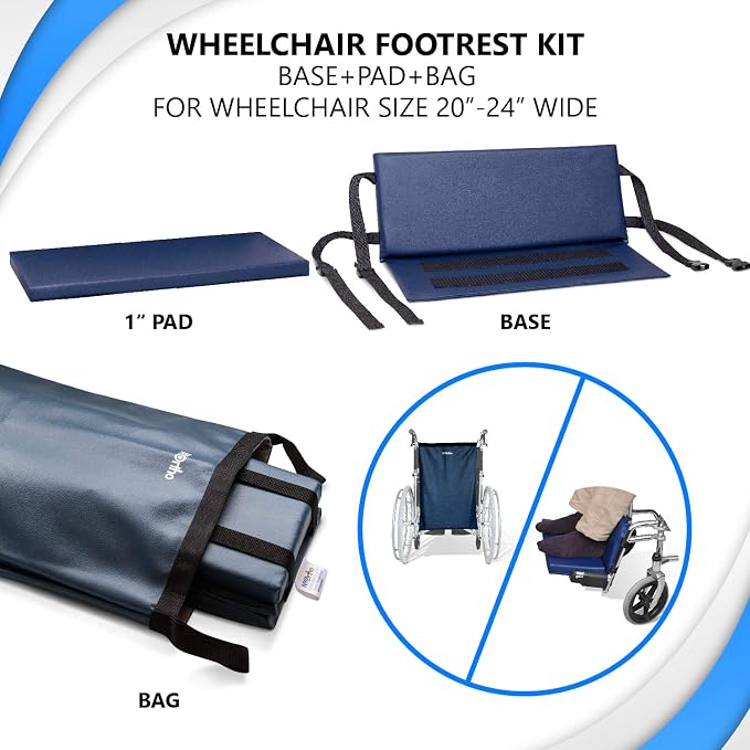 NYOrtho Wheelchair Foot-Rest Extender Elevating Pad - Leg Cushion Protector + Carrying Bag | Secures Easily with Quick-Release Strap Seat Widths 22" - 24" + Carrying Bag, 1" Foot Platform