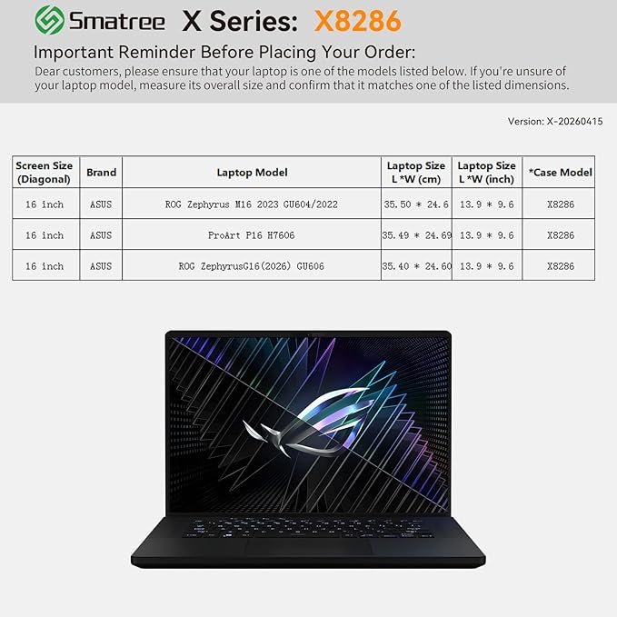 Smatree Hard EVA Protective Sleeve Case Compatible for 16 inch ASUS ProArt P16 H7606, 16 inch ASUS ROG Zephyrus G16 (2026) GU606, 16inch ROG Zephyrus M16 2023 GU604/2022, Green (X8286G)