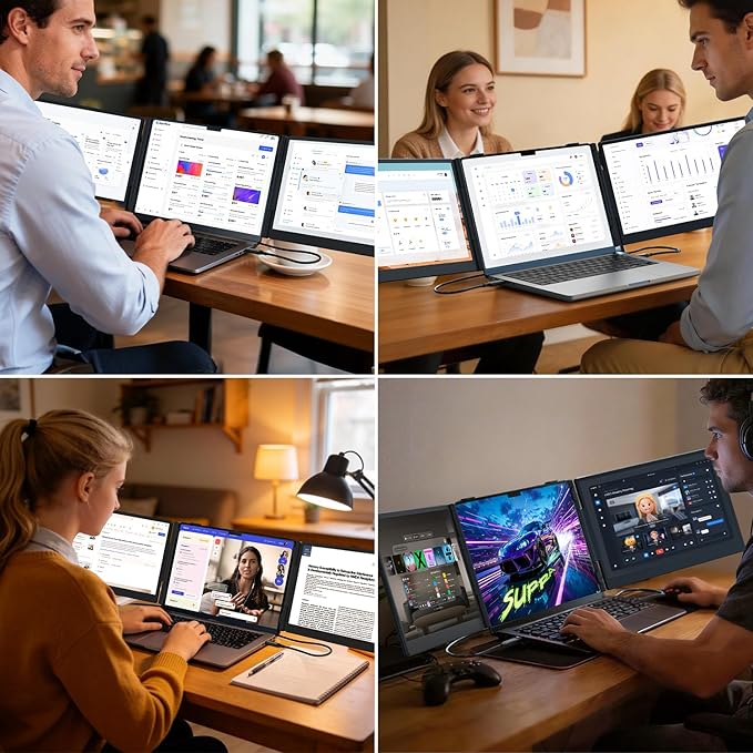 Laptop Screen Extender, 14" Ultra-Slim Triple Portable Monitor, 1080P FHD IPS Display, USB-C/HDMI Plug & Play, Monitor Extender for 13-17.3" Laptops, Mac/Windows/Chrome