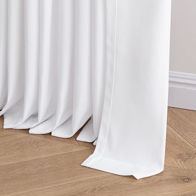 Memory Trained Pinch Pleated Curtains 63 Inches Long, Viral Linen Pinch Pleat Sheer Curtains with Ring Hooks&Clips for Track System Living Room, White Light Filtering Privacy Curtain 2 Panel Set