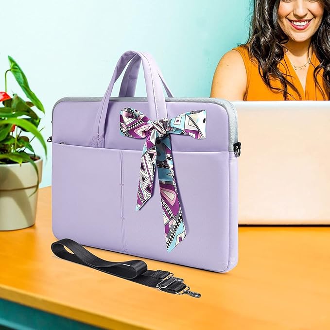 14-15 Inch Laptop Sleeve Shoulder Bag Ladies Women Briefcase for Macbook Pro 14" M5/M4/M3/M2/M1, Macbook Air 15 M5/M4, HP Pavilion x360 14, Dell Inspiron 13, Lenovo Acer ASUS Chromebook 14 Case,Purple