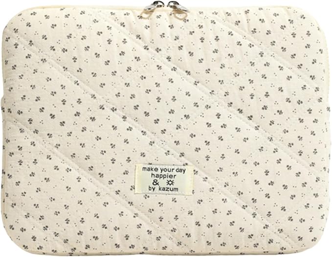 Puffy Laptop Sleeve 13-15.6 Inch Corduroy Quilted Laptop Protective Case Cute Floral Computer Sleeve Protective for MacBook (Cream Ditsy, 11 Inch)