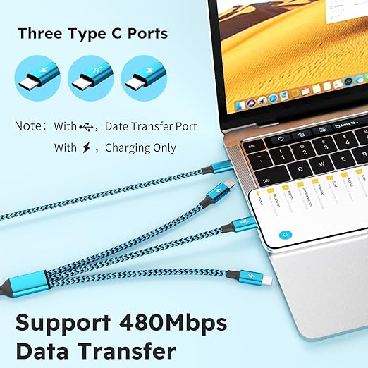 USBC Charger Cable, USB A/C to USB C Multi Charging Cable, Charger Cord Type C [2Pack 5Ft], 3 in 1 Multi Charger Cord, USB C Cable with 3 Type-C Connectors for iPhone 17/16/15, Galaxy S24/23, iPad