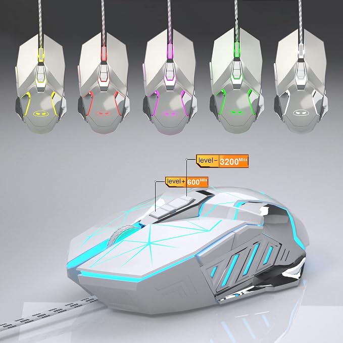 Typewriter Mechanical Gaming Keyboard and Mouse Combo, Retro Punk Round Keycaps RGB Rainbow Backlit Wired Keyboard for Game and Office, for Windows Laptop PC, Red Switches(White)