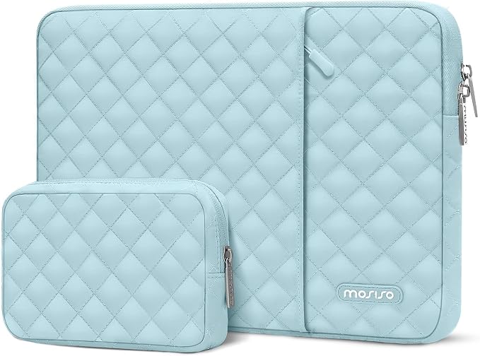 MOSISO Laptop Case 15 inch, 15 inch Laptop Sleeve Compatible with MacBook Air M4 M3 M2 2025 2024 2023, Dell XPS Plus, Square Quilted Vertical Computer Bag with Pocket&Small Case, Ice Blue
