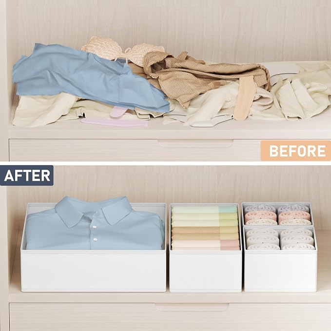 DIMJ Drawer Organizer Clothes 24 Pack - Foldable Baby Organizers and Storage & Dresser Organizer for Bedroom, Closet - Nursery Organization Dresser Dividers for underwear, Sock,Bra, Belt, Tie, White