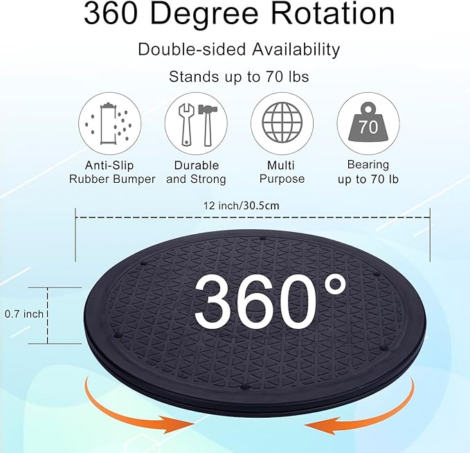 12 Inch Lazy Susan Turntable Organizer, Eichzer Premium Heavy Duty Rotating Swivel Stand with Steel Ball Bearings for Model/Rotating Plants/Crafts Stand/TV/Monitor/Laptop (360˚ Rotation)