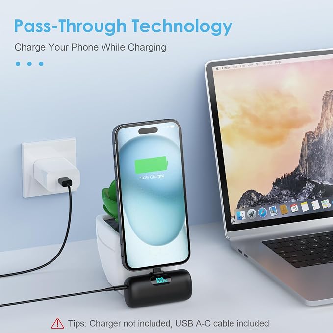 [2-Pack] Mini Portable Charger USB C Power Bank,Upgraded 5000mAh PD Fast Charging Battery Pack Built-in USB-C Connector Travel Essential for iPhone17/17Pro/17Pro Max/Air/16 Plus/16Pro Max/15 Series