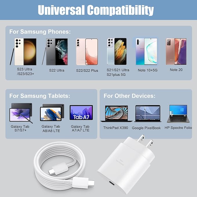 25W Super Fast Charger Type C, S24 S23 Ultra Charger PD/PPS USB C Super Fast Charging Block &8FT Type C Cable Cord for Samsung Galaxy S26/S25/S25 Ultra/S25+/S24/S23/S23+/S23Ultra/S22/S22+/S22Ultra/S21