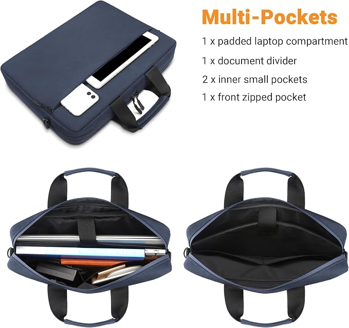TECOOL 14 Inch Laptop Bag, Waterproof Laptop Case Sleeve Messenger Bag Briefcase with Shoulder Strap for 14 Inch Lenovo HP Dell Acer ASUS Notebook, MacBook Air/Pro 15 Inch, Dark Bkue