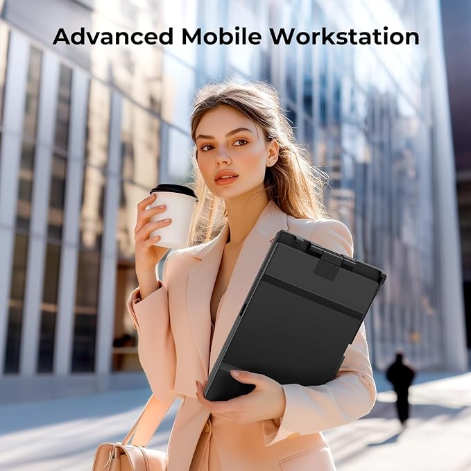 Laptop Screen Extender, 2.5K Triple Laptop Screen Extender Monitor, Plug-Play 360° Rotation Multiple Screens for Laptop Fits 13-17 Inch Compatible with macOS, Windows, Chrome, Dex，Black