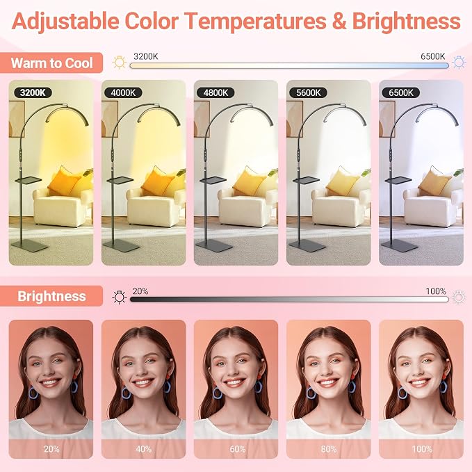LIONVISON Half Moon Lash Light: 6500K LED Lamp Ring Light with Tray - 360° Flexible Gooseneck Durable Metal Stand - Salon Use for Lash Artists Eyelash Extensions (18In Black)