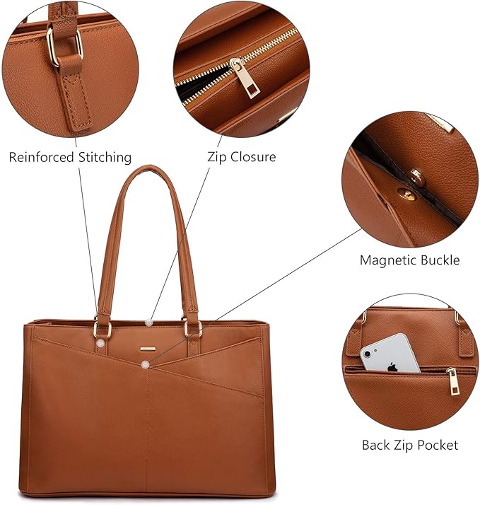 LOVEVOOK Laptop Tote Bag for Women,15.6 Inch Waterproof Computer Bags Women Business Office Work Bag Briefcase, Brown
