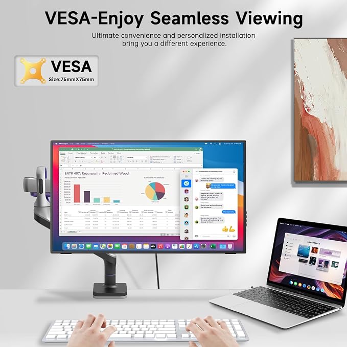 24.5" 2K Portable Monitor, 165Hz Gaming Monitor with 100% sRGB IPS Panel, Built-in Adjustable Stand & VESA Mount, USB-C HDMI External Second Screen for Laptop, PC, Phone, Xbox, PS5, Switch