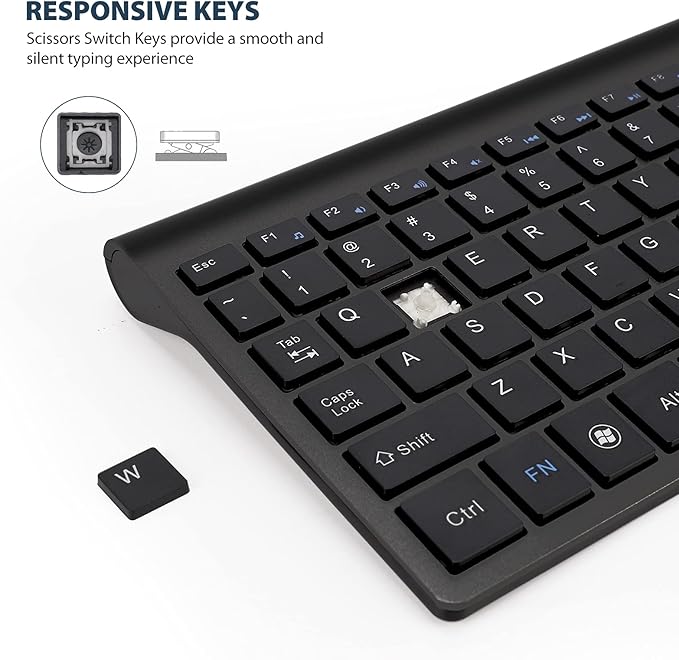Fonicer Left Handed 2.4GHz Wireless Vertical Ergonomic Mouse and Keyboard Combo Ultra-Thin Portable Size for PC Desktop Computer Laptop Mac Tablet, Black