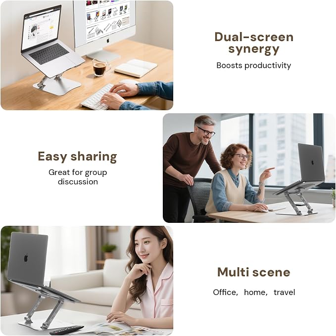 Laptop Stand for Desk – 2.5mm Aluminum Ergonomic Riser, Adjustable Height & Angle, Sturdy Yet Lightweight, Fits 10-17.3 Inch MacBook Pro/Air, Dell XPS, HP,Silver.