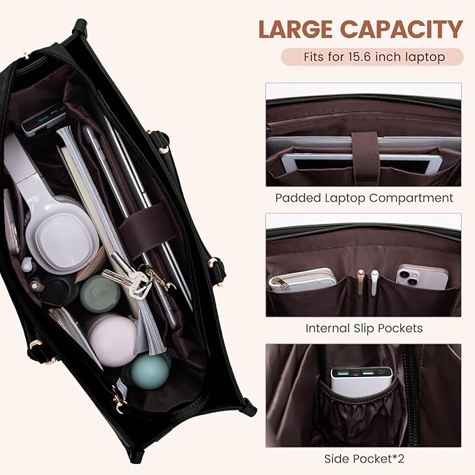 LOVEVOOK Laptop Bag for Women 15.6 lnch,Waterproof Laptops Tote Bags for Womens,Professional Work Bags for Women with Cup Holder,Large Laptop Purse Computer Briefcase Office Teacher Clutch Bag,2 PCS