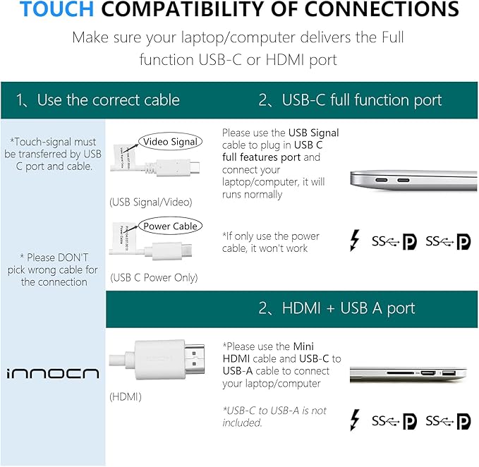 INNOCN Portable Monitor Touchscreen for Laptop 15.6" FHD 1080P HDMI External Display USB C Travel Second Monitor for MacBook Windows Tablets Android Chrome PS4 Switch Mini PC, 1500:1, 100% sRGB
