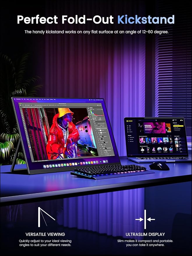 UPERFECT Portable Monitor 4K 120HZ QLED 17.3" | 0.1ms Gaming Monitor, 500 Nits | 3840 * 2160 UHD |100% DCI-P3 | USB-C & HDMI | VESA & Stand | Travel Screen for Laptop, Computer, Game Consoles
