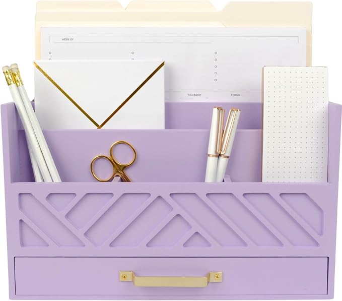 BLU MONACO | Wooden Mail Organizer Countertop with Drawer | Tabletop Organizer with Drawers for Desk | Mail Sorter Organizer Countertop Letter Paper Holder