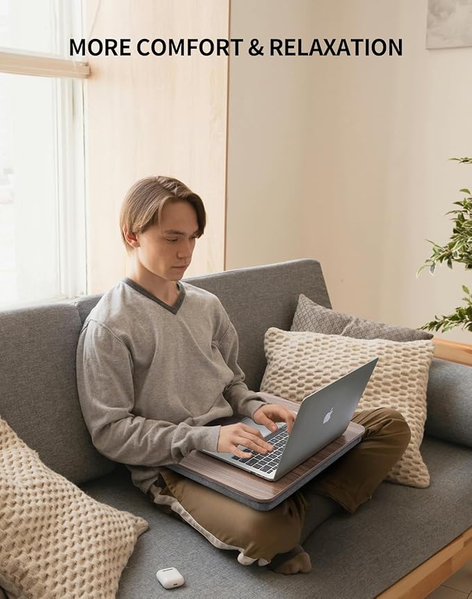 ZEAPTAC Portable Lap Laptop Desk with Pillow Cushion, Fits up to 15.6 inch Laptop, Lap Stand for Bed & Couch & Carpet, Book Tablet/Drawing Board/Computer Laptop Stand - Dark Brown Wood