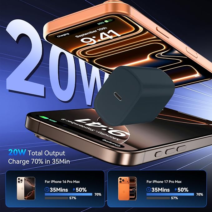 Phone 17 16 15 Pro Charger Fast Charging, 20W USB C Fast Charger Block with 10FT Long Type C Chargers Fast Charging Cable Cord for Phone 17/17 Pro/17 Pro Max/Air/16 Pro Max/16 Pro/15Pro Max/Pro, S24