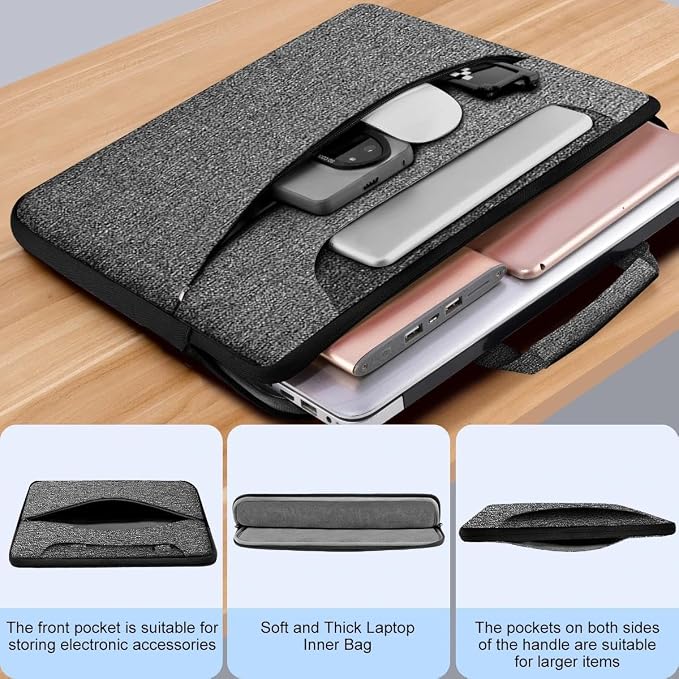 Laptop Shoulder Bag 17.3 inch Case, Durable Shockproof Protective Briefcase with Multi-Pockets Compatible with Most 17-17.3 inch HP Acer Dell Lenovo ASUS MSI Notebooks,Dark gray-black