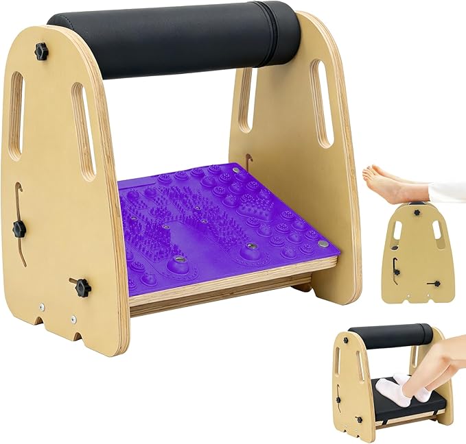 Adjustable Wooden Under Desk Foot Rest｜15.75” Height｜Detachable｜Interchangeable Leather & Massage Pads｜for Office/Home/Gaming/Study Desk Essentials - Purple