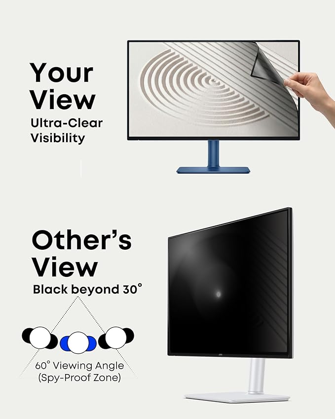 2-Pack 24 Inch Computer Privacy Screen Filter (21.3" × 12.0") for 16:9 Curved & Flat Monitors – Nano-Suction Bezel (Tape-Free Instant Install) – Anti-Glare, Blue Light Blocking, Washable