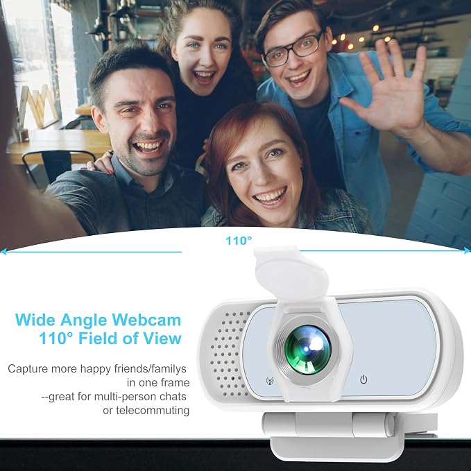 XPCAM Full HD 1080P White Webcam with Privacy Shutter and Tripod, Pro Streaming Web Camera with Microphone, Widescreen USB Computer Camera for Laptop Desktop Mac
