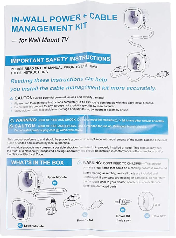 in-Wall TV Cable Hider Kit for Neat Appearance w/Power & Low Voltage Cable Management, Includes Hole Saw Drill Attachment for Easy Mounting