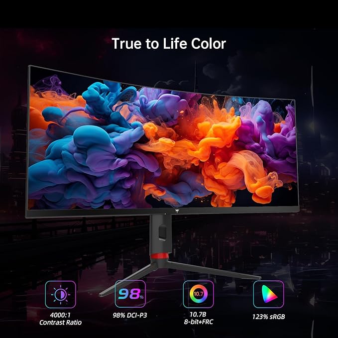 KTC 34 inch Curved Ultrawide Gaming Monitor, 180Hz WQHD 3440x1440 PC Monitor, 21:9, 1ms, 1500R, Adaptive Sync, HDMI Display Port, PBP/PIP, Height/Tilt/Swivel/Pivot Adjustment, VESA Mount, H34S18S