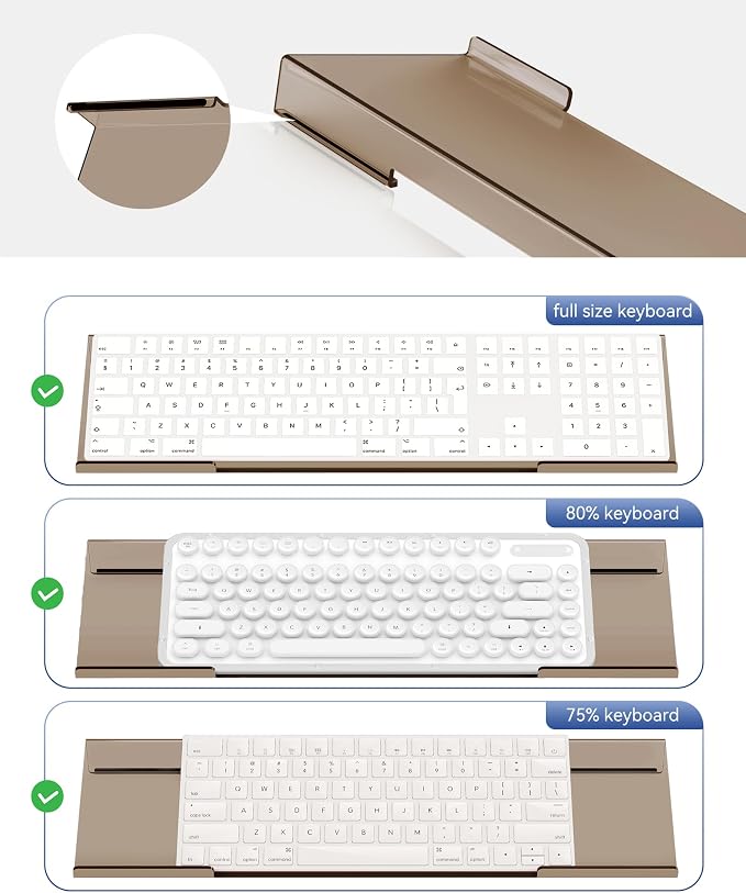 Laborio Acrylic Computer Keyboard Stand for Desktop (Coffee), Ergonomic Keyboard Tilted Elevated Rack Key Board Tray Holder Riser Stand for Office Home Desk Work Supplies