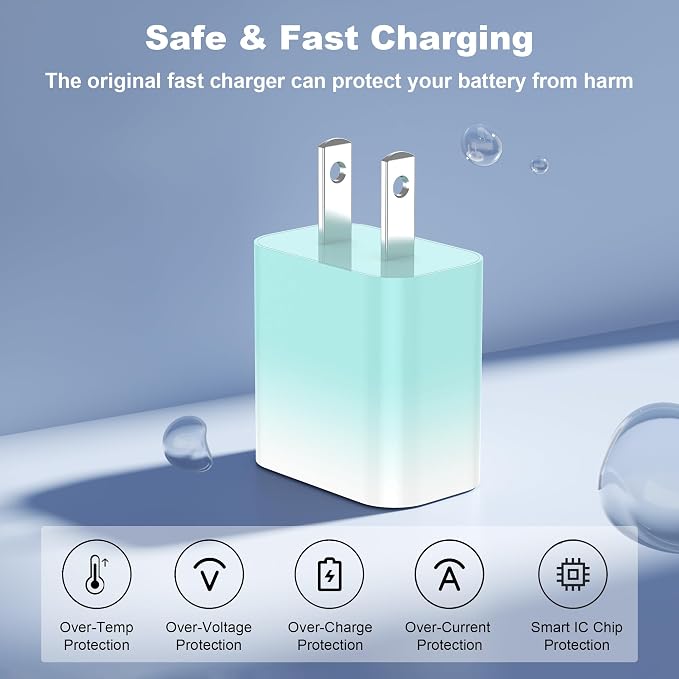 iPhone Charger Fast Charging,20W PD USB C Wall Charger 4 Pack with 6FT Fast Charging Cable,for iPhone 14/14 Pro Max/13/13 Pro/12/12 Pro/11/11 Pro/XS(Blue)
