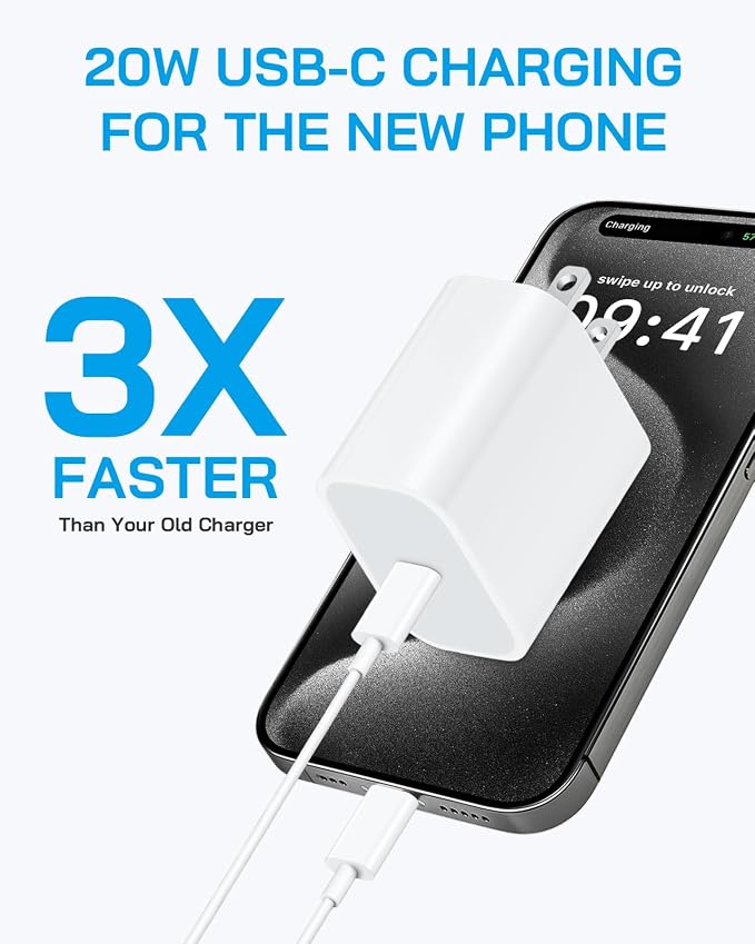 AISNI iPhone 17/16/15 Charger Fast Charging 3 Pack 20W USBC Charger Block with 6 FT Type C Charger Fast Charging Cord Compatible with iPhone 17/17 Plus/17/16/15 Pro Max/16/16 Plus/15/iPad Pro-White