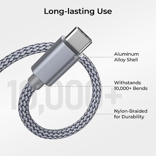 Basesailor for iPhone 17 16 Pro Max Charger Cord,USB to USB C Cable,Type C Charging Power Cord for Apple 17e 15 iPad 10 Air 4 5,Samsung Galaxy S26 S25 S24 S23,Grey,3Pack 3.3/6.6/10FT(1/2/3M)