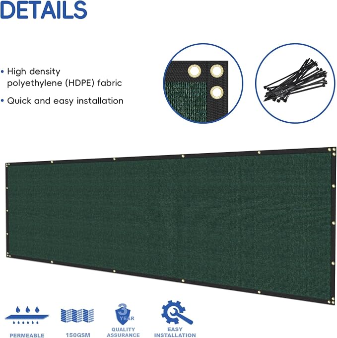 Bynbbur 6'x288' Privacy Fence Screen Net Fencing 90% Privacy Blockage Windscreen Fence Cover with Copper Grommet for Patio Backyard Garden Swimming Pool, Zip Ties Included, Green