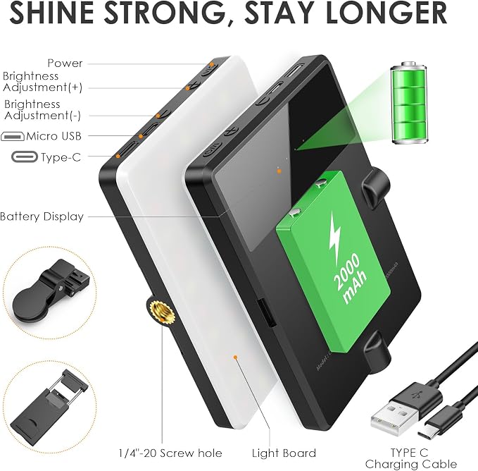 Selfie Light Portable Phone Light, Eagerey 60 LED Rechargeable Fill Lights with Front & Back Clip, CRI 95, 3 Modes, Clip on Lights for TikTok Tablet/Laptop, iPad, Conference Vlog Video