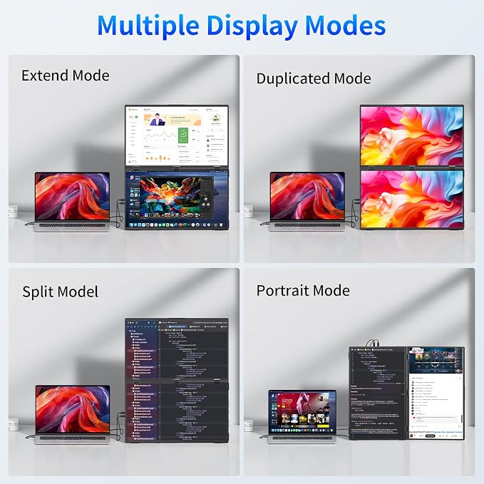 MAGICRAVEN Portable Dual Monitor for Laptop, Foldable Laptop Screen Extender, Plug & Play No Driver, 1080P FHD IPS 100Hz Triple Screen for Travel & Office, Compatible with Mac, Windows -18.5"