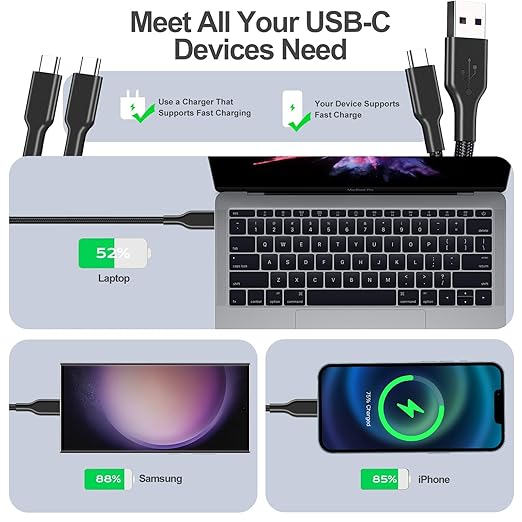 4 Pack Braided Charging Cable 60W 3.1FT(2 Pack USB to USB C and 2 Pack USB C to USB C) Type C 60W Fast Charging Cable for iPhone 17 Series/16 Series/15 Series,iPad,AirPods,Watch,Samsung and More