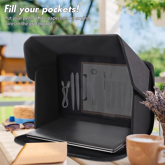 Laptop Sun Shade, Laptop Sun Glare Shield Privacy Screen Hood Computer Sunshade Bag for Working Outside Outdoor Foldable Computer Shield Cover Outside 15-16''(Patent Pending)